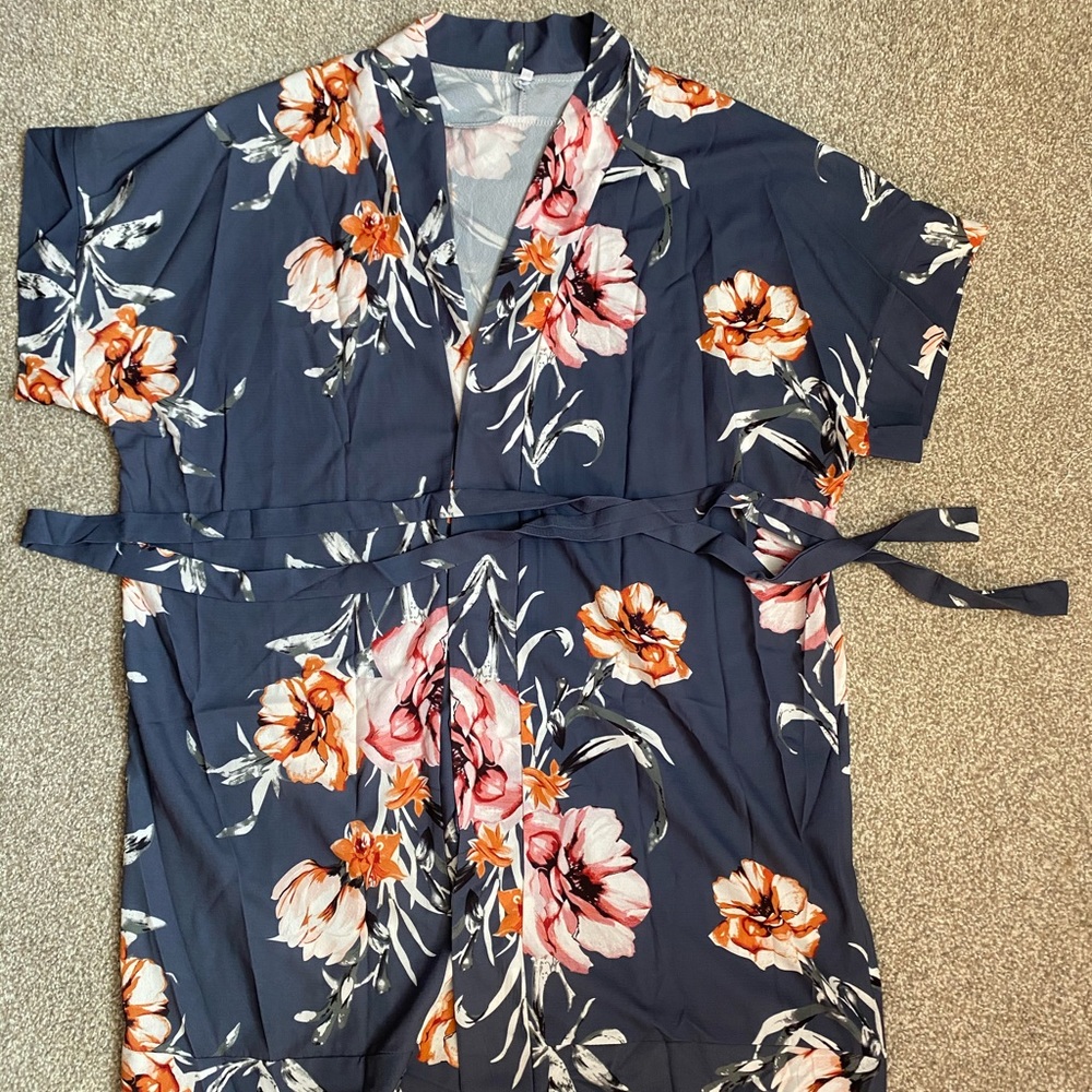 Luvrosy Short Sleeve Floral Leaf Print Dress